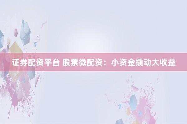 证券配资平台 股票微配资：小资金撬动大收益