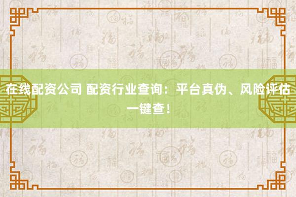 在线配资公司 配资行业查询：平台真伪、风险评估一键查！
