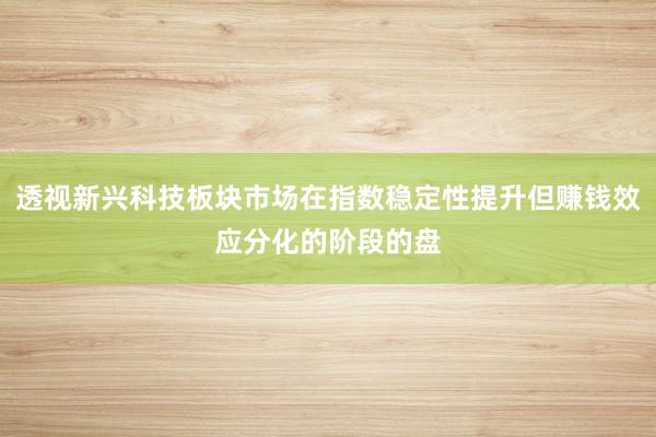 透视新兴科技板块市场在指数稳定性提升但赚钱效应分化的阶段的盘