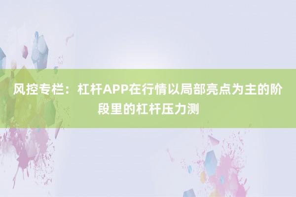 风控专栏：杠杆APP在行情以局部亮点为主的阶段里的杠杆压力测
