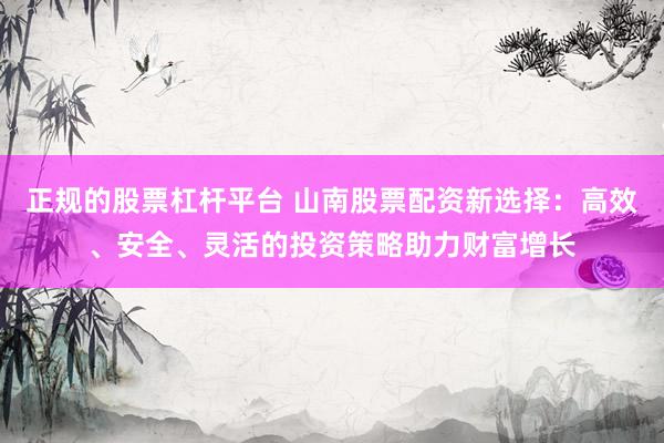 正规的股票杠杆平台 山南股票配资新选择：高效、安全、灵活的投资策略助力财富增长