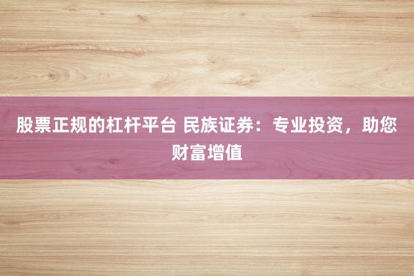 股票正规的杠杆平台 民族证券：专业投资，助您财富增值