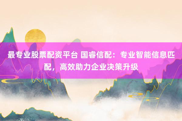 最专业股票配资平台 国睿信配：专业智能信息匹配，高效助力企业决策升级