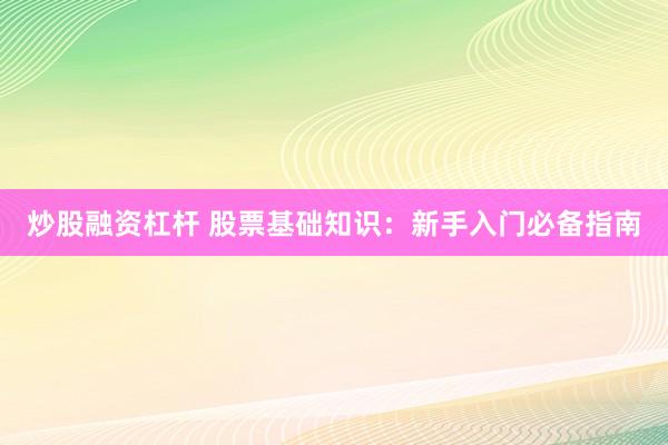 炒股融资杠杆 股票基础知识：新手入门必备指南